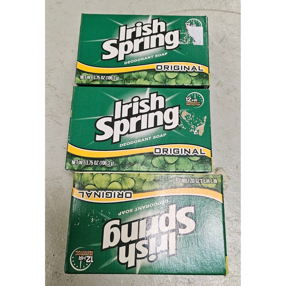 Vintage Irish Spring Original Deodorant Bar‎ Soap 4oz Bath Size USA New Lot Of 3